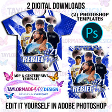 Load image into Gallery viewer, Digital Photoshop 3D Blue Soccer Sports Editable Template for Sublimation or DTF