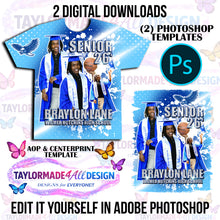 Load image into Gallery viewer, Digital Photoshop 3D Wilmer Hutchins Light Blue Graduation Editable Template for Sublimation or DTF