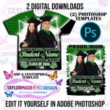 Load image into Gallery viewer, Digital Photoshop 3D Poteet Green Graduation Editable Template for Sublimation or DTF
