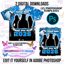 Load image into Gallery viewer, Digital Photoshop 3D Blue Black Grunge Graduation Editable Template for Sublimation or DTF
