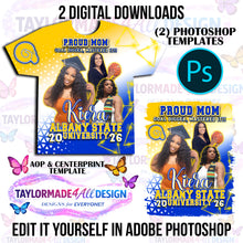Load image into Gallery viewer, Digital Photoshop 3D Albany Yellow Blue Graduation Editable Template for Sublimation or DTF
