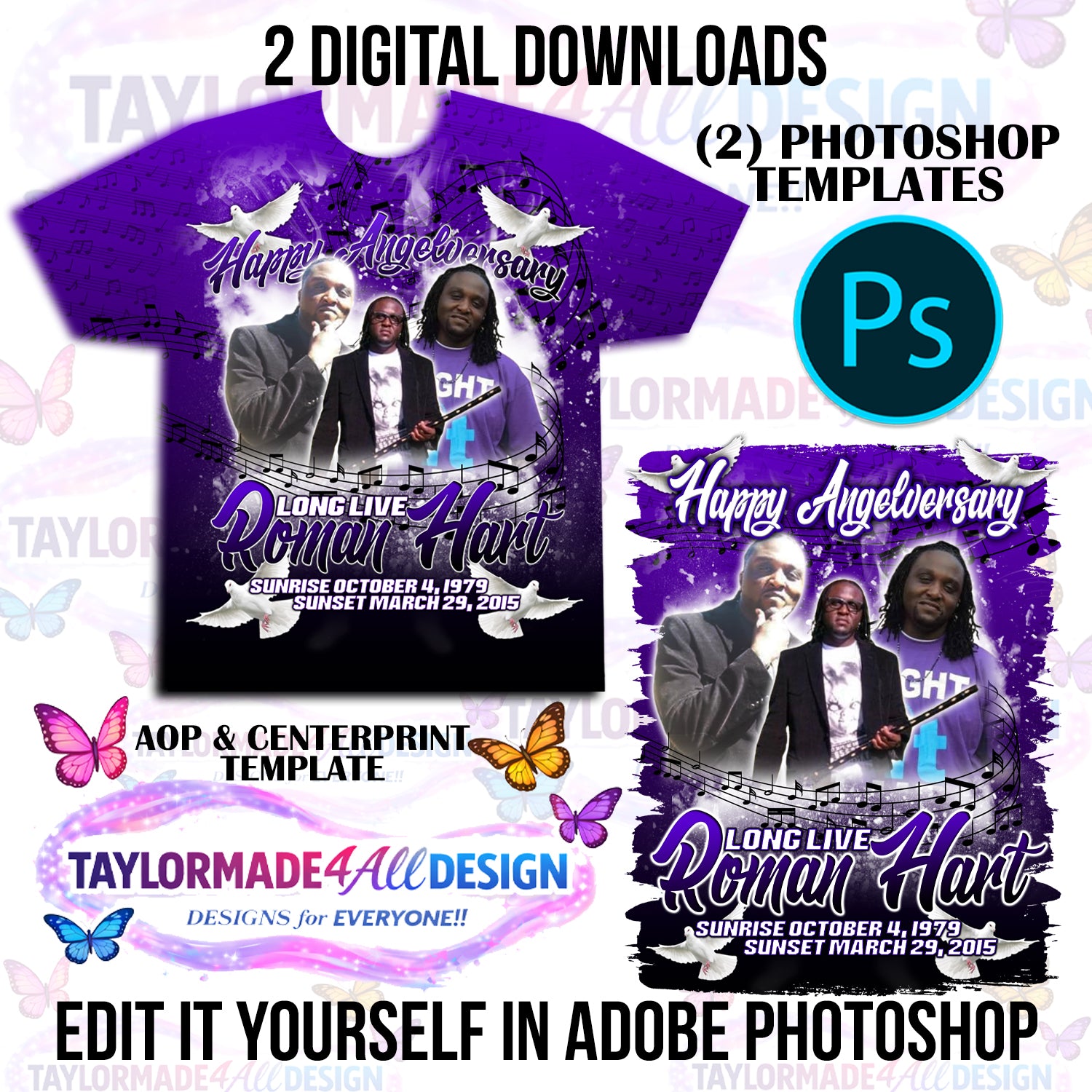 Small Rip Notes Digital Photoshop 3D Purple Music Notes Rip Memorial Editable Template ...