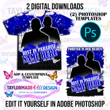 Load image into Gallery viewer, Digital Photoshop 3D Floral Blue Rip Memorial Editable Template for Sublimation or DTF
