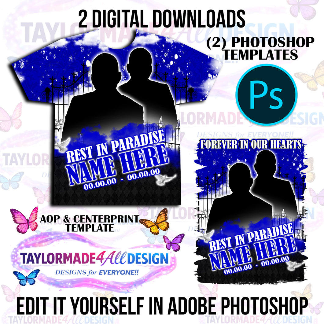 Digital Photoshop 3D Floral Blue Rip Memorial Editable Template for Su ...