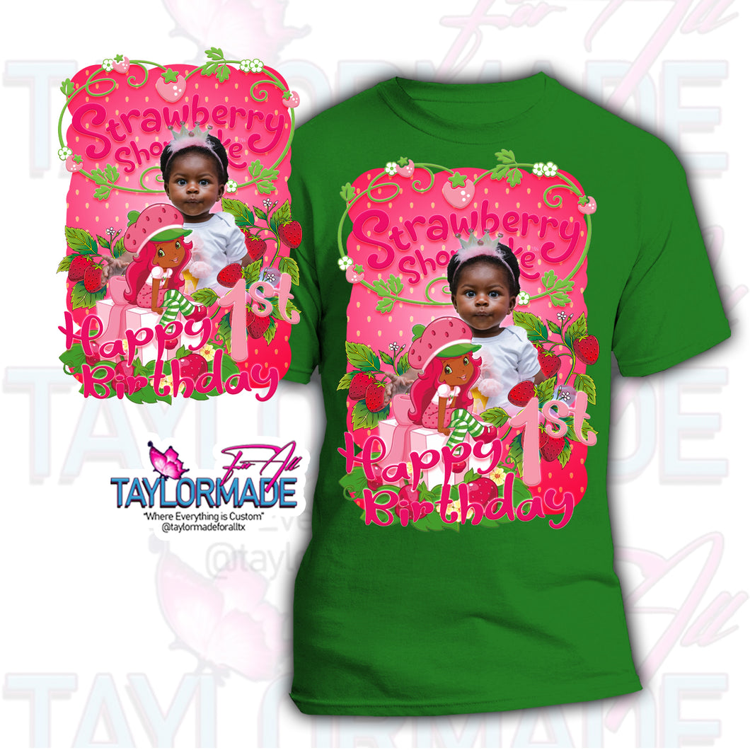 Strawberry Birthday Shirt DTF Centerprint Cotton Shirt